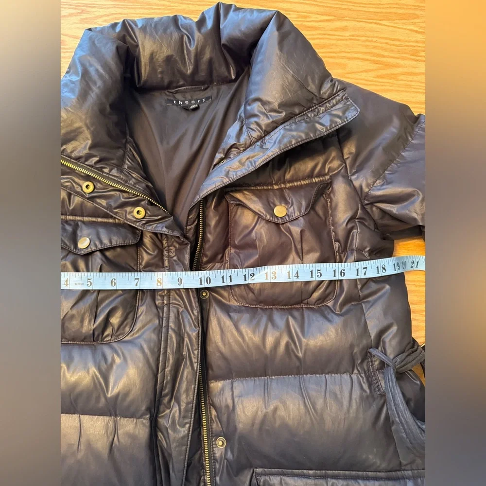 Theory Karidah Landing Black Puffer Down Belted Jacket Large
